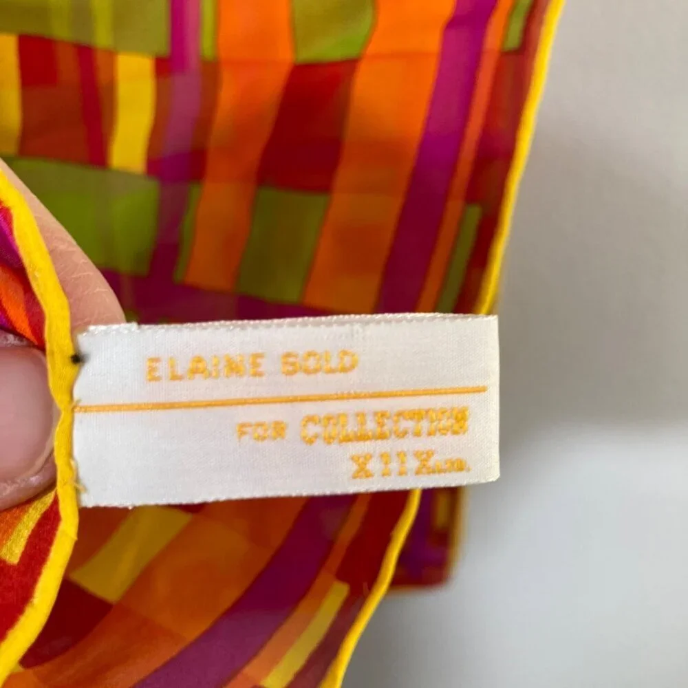 Womens Elaine‎ Gold Silk Scarf Collection XIIX Geometric Design 10.5 x 52
